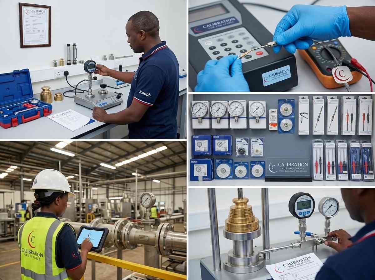 Collage of laboratory and field calibration work